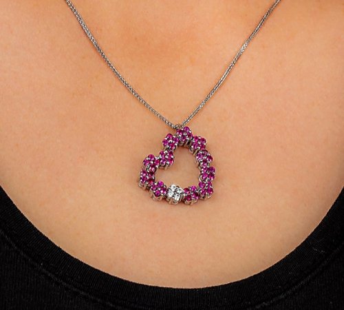  WHITE GOLD PENDANT 18CT WITH WHITE DIAMONDS 1.20ct AND RUBIES 1.79ct