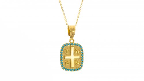 GOLDEN BYZANTINE NECKLACE 14K WITH TURQUOISE
