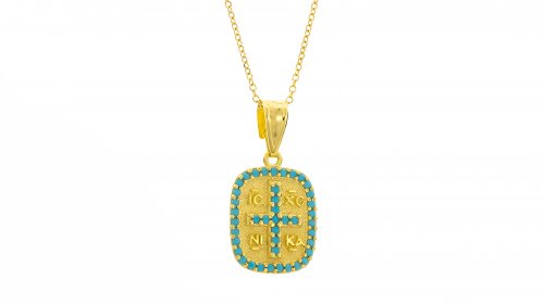 GOLDEN BYZANTINE NECKLACE 14CT WITH TURQUOISE