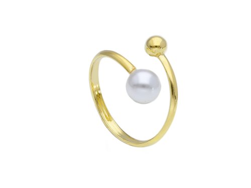 SILVER RING WITH WHITE PEARL IN GOLDEN COLOR