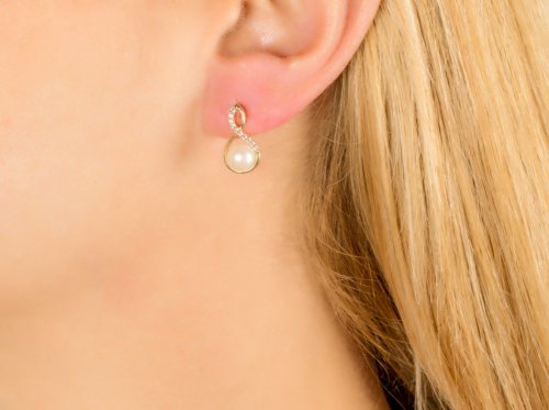 GOLDEN EARRINGS 14CT WITH ZIRCONS AND PEARLS